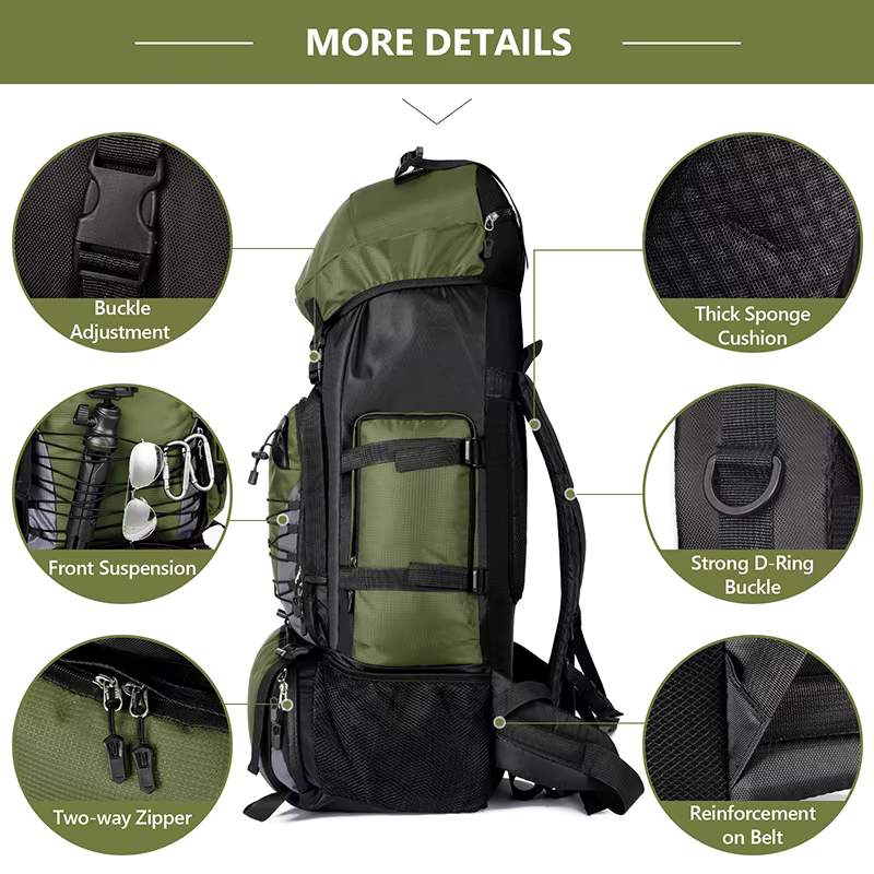 Mochila táctica nylon MOLLE 90L – Outdoor, acampada y viaje - imagen 2