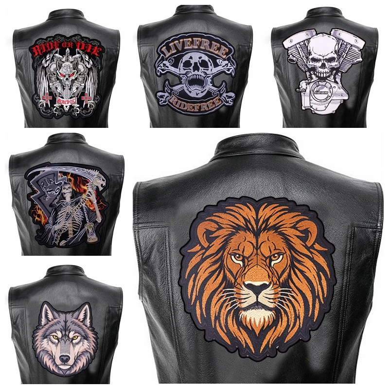 Parches bordados espalda Lobo León Calavera Punk termoadhesivos - imagen 3