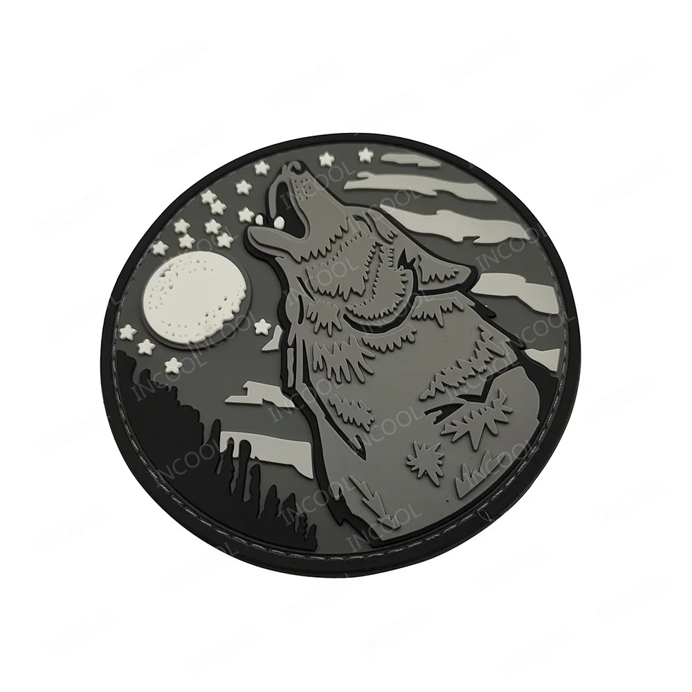 Parche PVC 3D lobo vikingo brillante – Aplique runas Valhalla