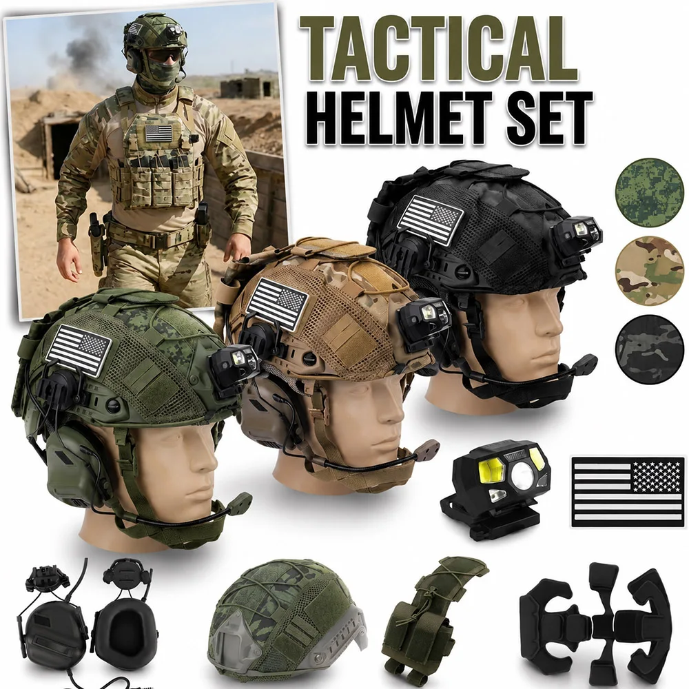 Casco táctico FAST para airsoft con auriculares y máscara de malla - imagen 5