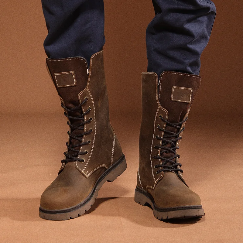 KOWM Botas tácticas de senderismo impermeables de cuero vacuno