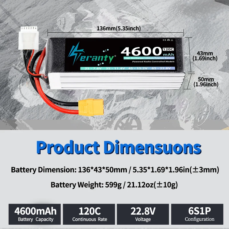 TERANTY Batería LiPo de alta descarga conector XT60 para FPV RC - imagen 2