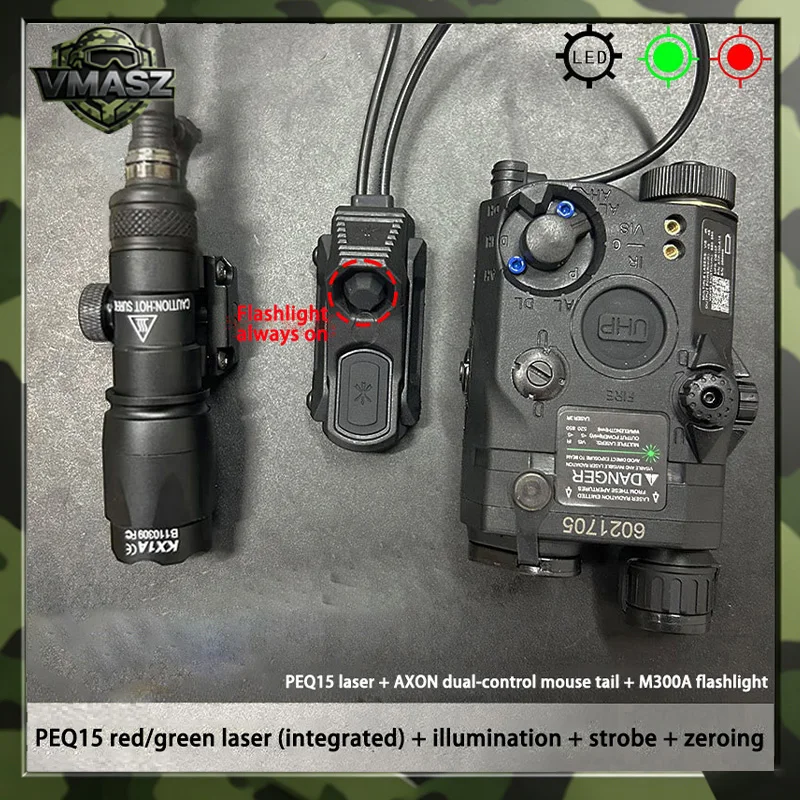 PEQ-15 Linterna táctica con láser rojo y verde LED estroboscópico - imagen 4