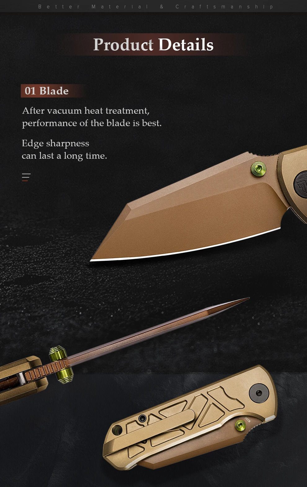 Cuchillo plegable y mango de titanio