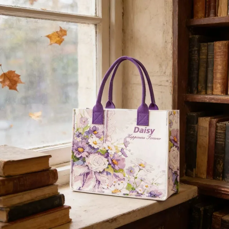 Bolsa de fieltro floral ecológica, mano elegante, gran capacidad - imagen 4