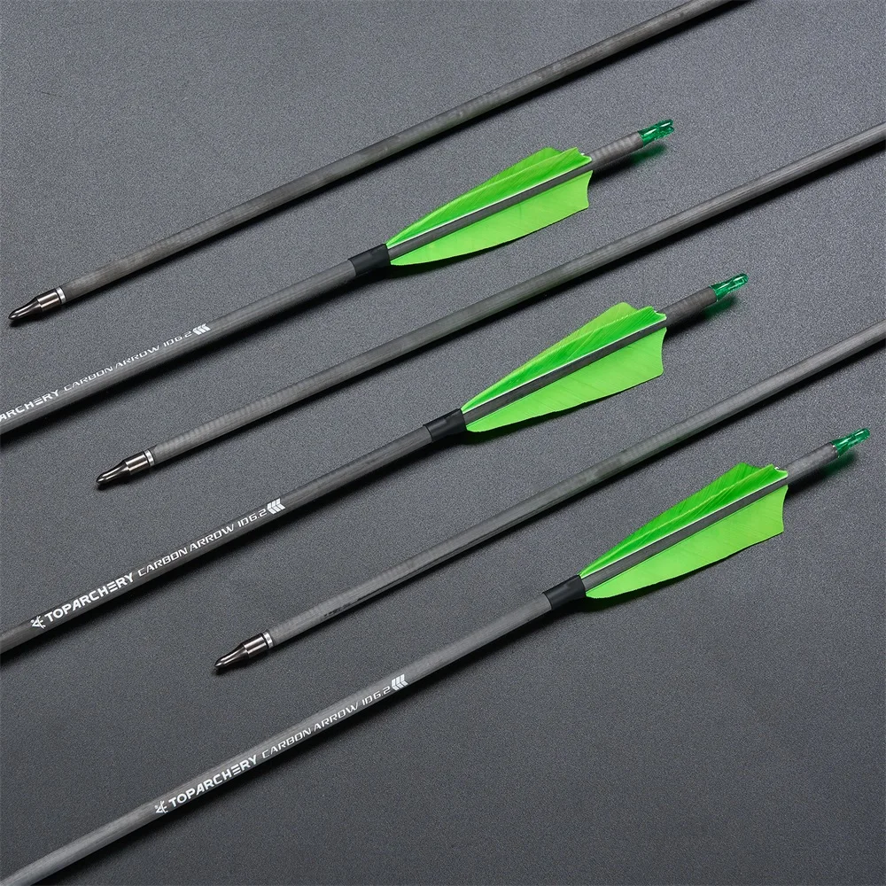 Flechas de carbono 6,2mm Spine 400 pluma verde fluor para arco - imagen 2