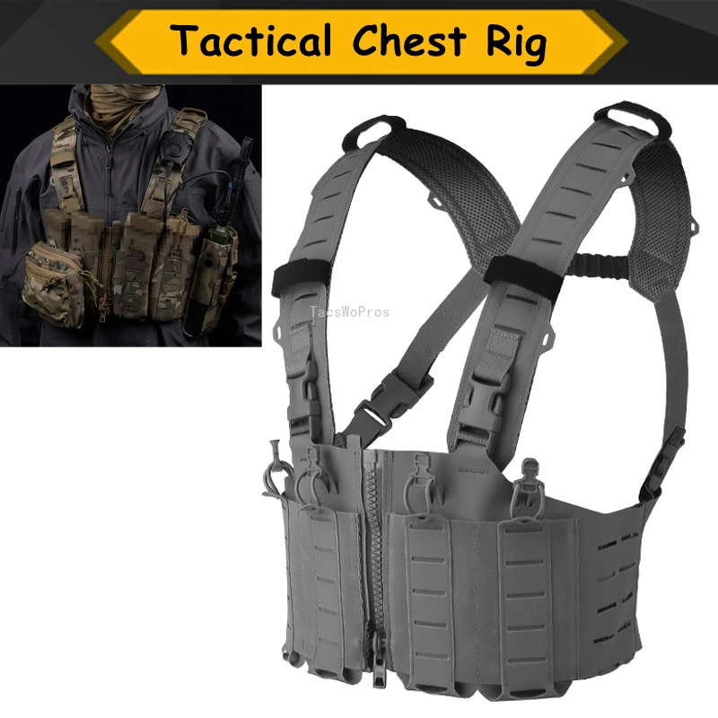 Chaleco táctico MOLLE H-harness ajustable caza Airsoft con bolsas - imagen 2
