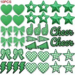Parches termoadhesivos de lentejuelas verdes con estrellas y corazones