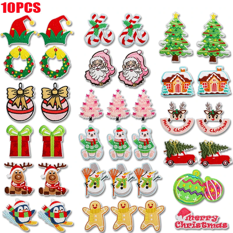 Parches bordados navideños con motivos festivos