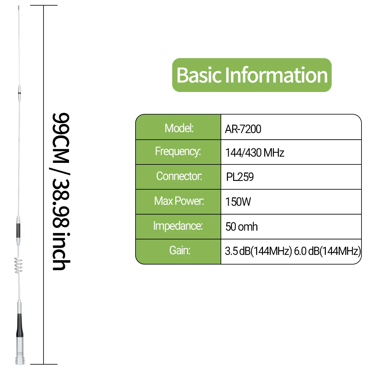 Antena ABBREE AR-7200 VHF UHF PL259 alta ganancia para móvil - imagen 2