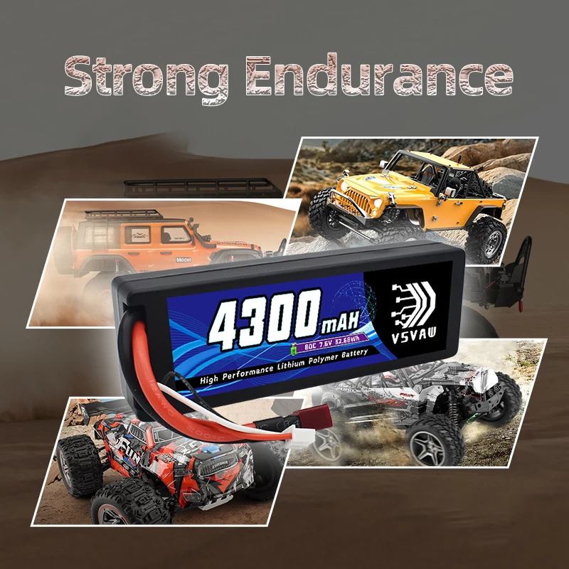 VSVAW Batería LiPo 2S 7.6V 80C 4300mAh con Deans para Buggy Losi - imagen 2