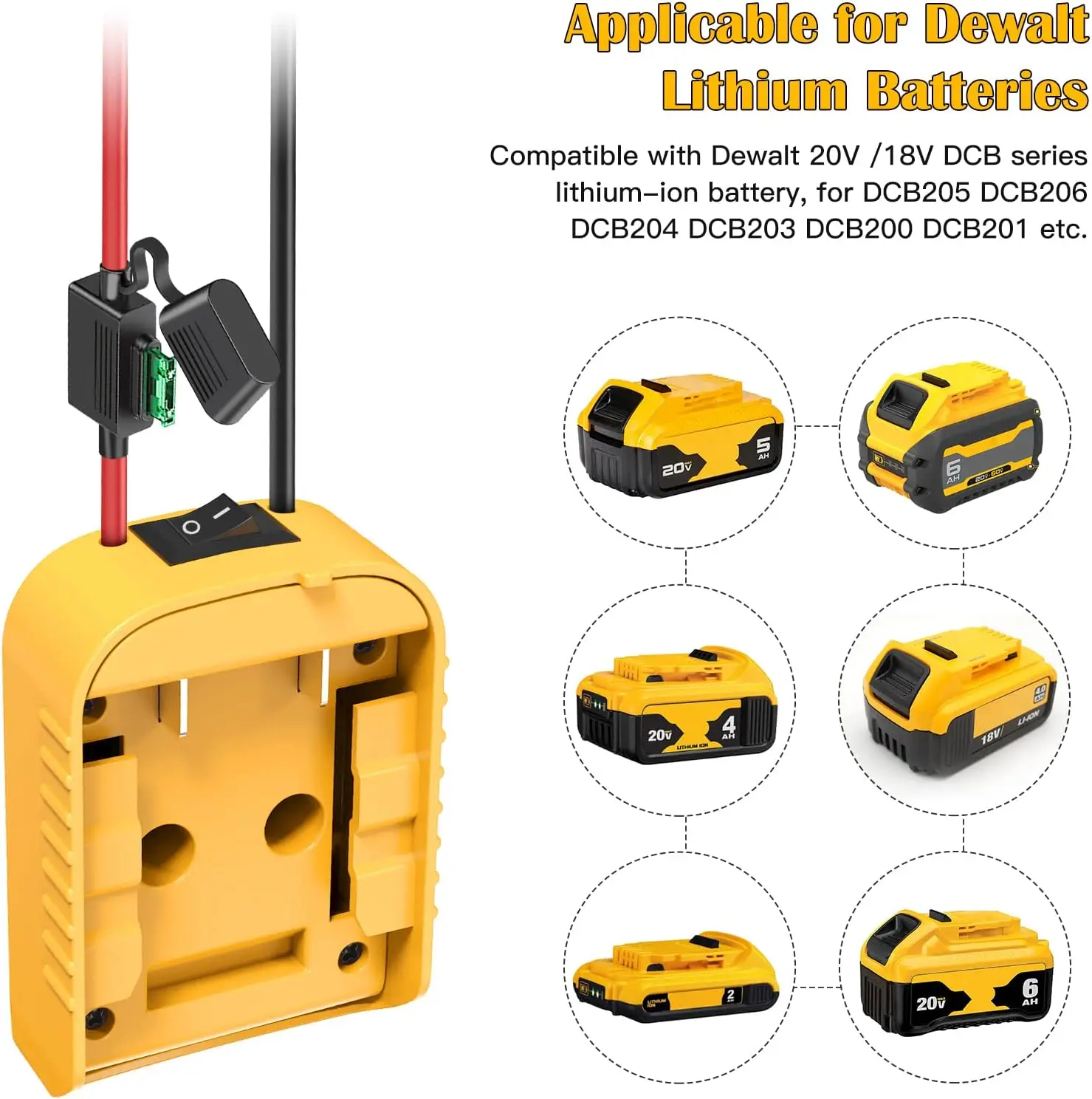 Adaptador Dewalt 20V a Power Wheels con interruptor y fusible - imagen 5