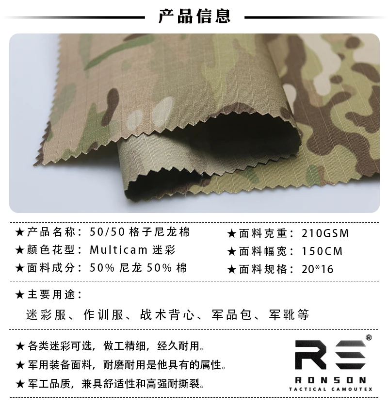 Detalle del patrón Multicam en tela tipo NYCO