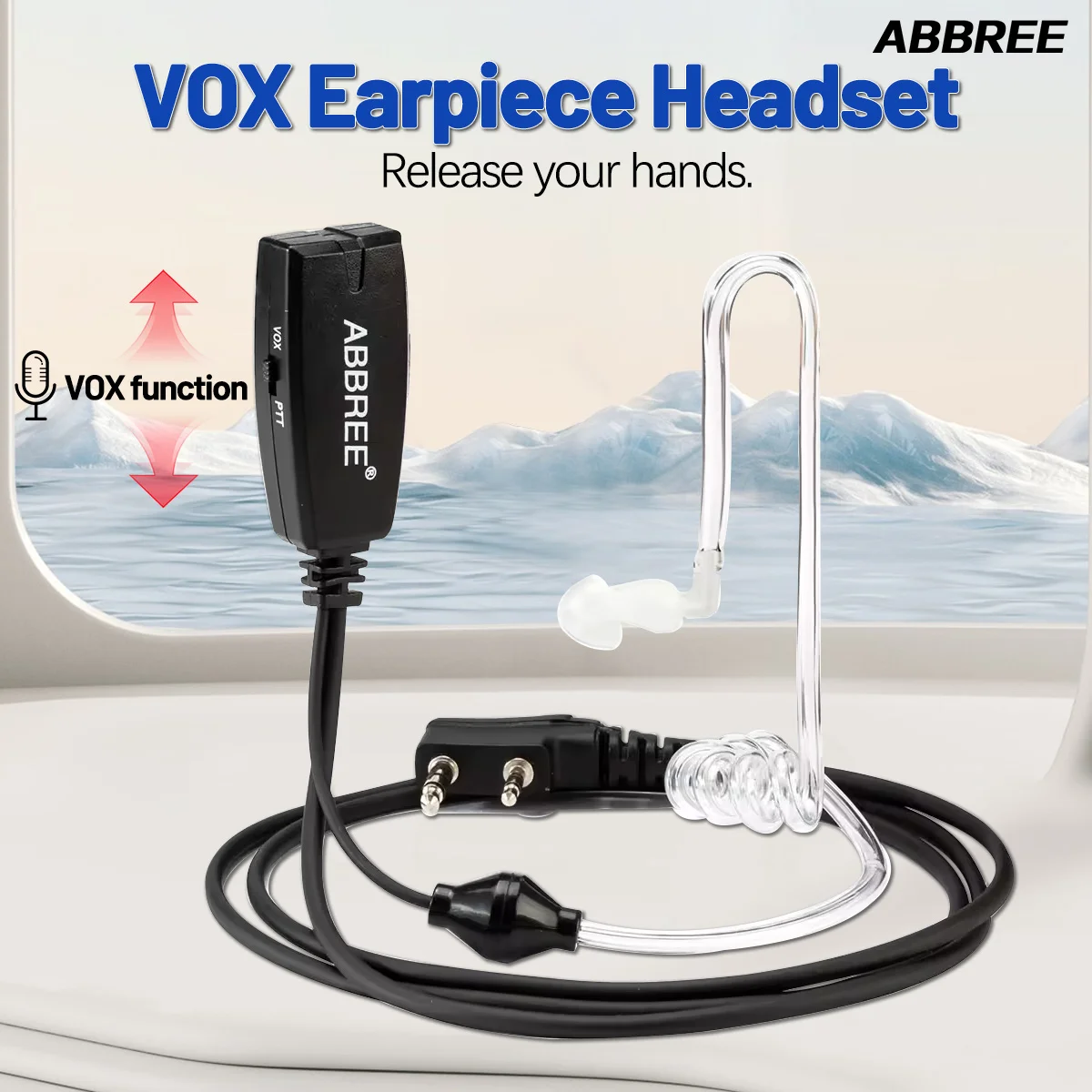 ABBREE Auricular táctico tubo acústico VOX conector doble Baofeng