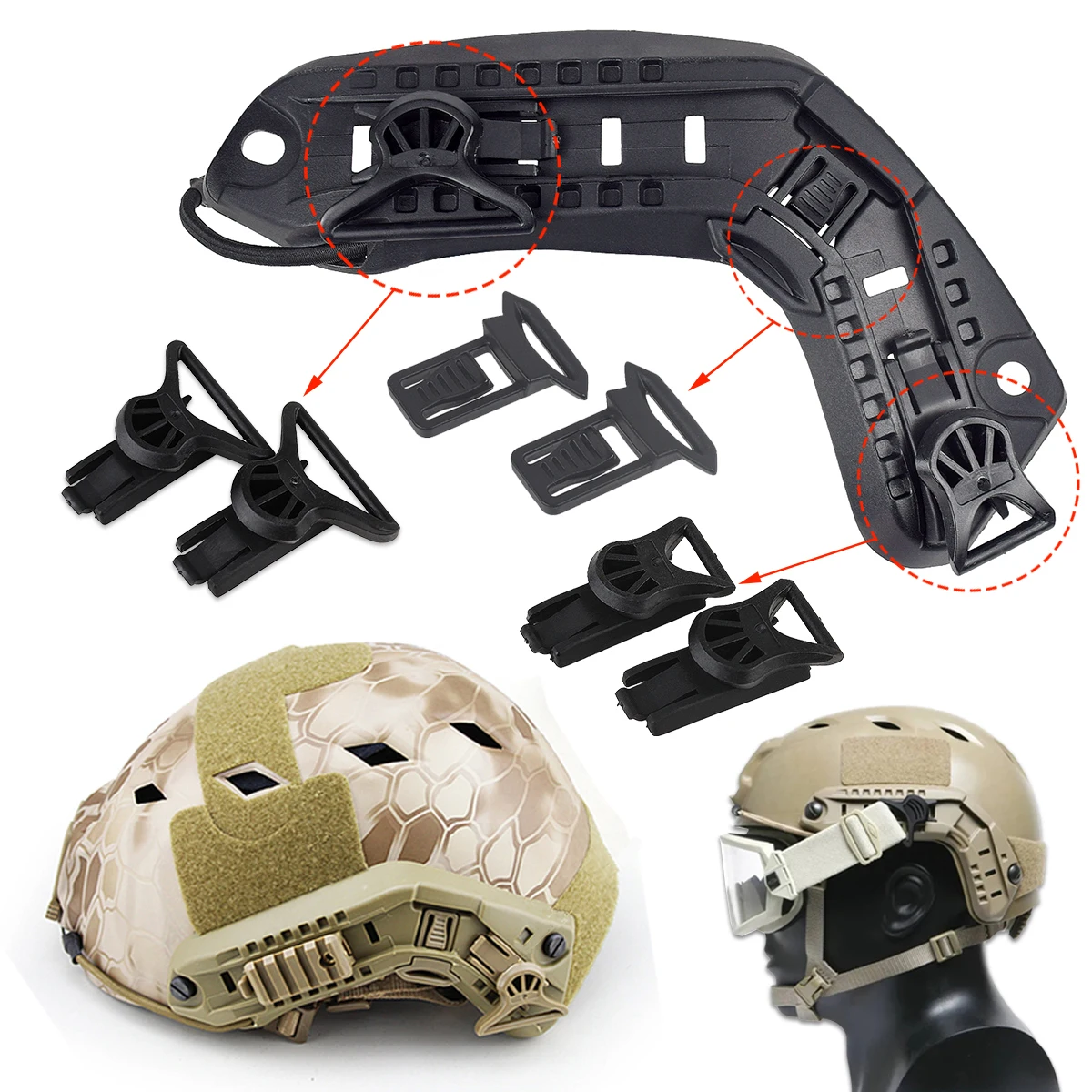 Abrazadera giratoria táctica NVG y adaptadores para casco