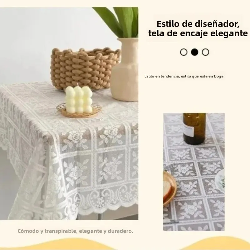 Mantel de encaje beige antideslizante para sofá, retro lujo ligero - imagen 5