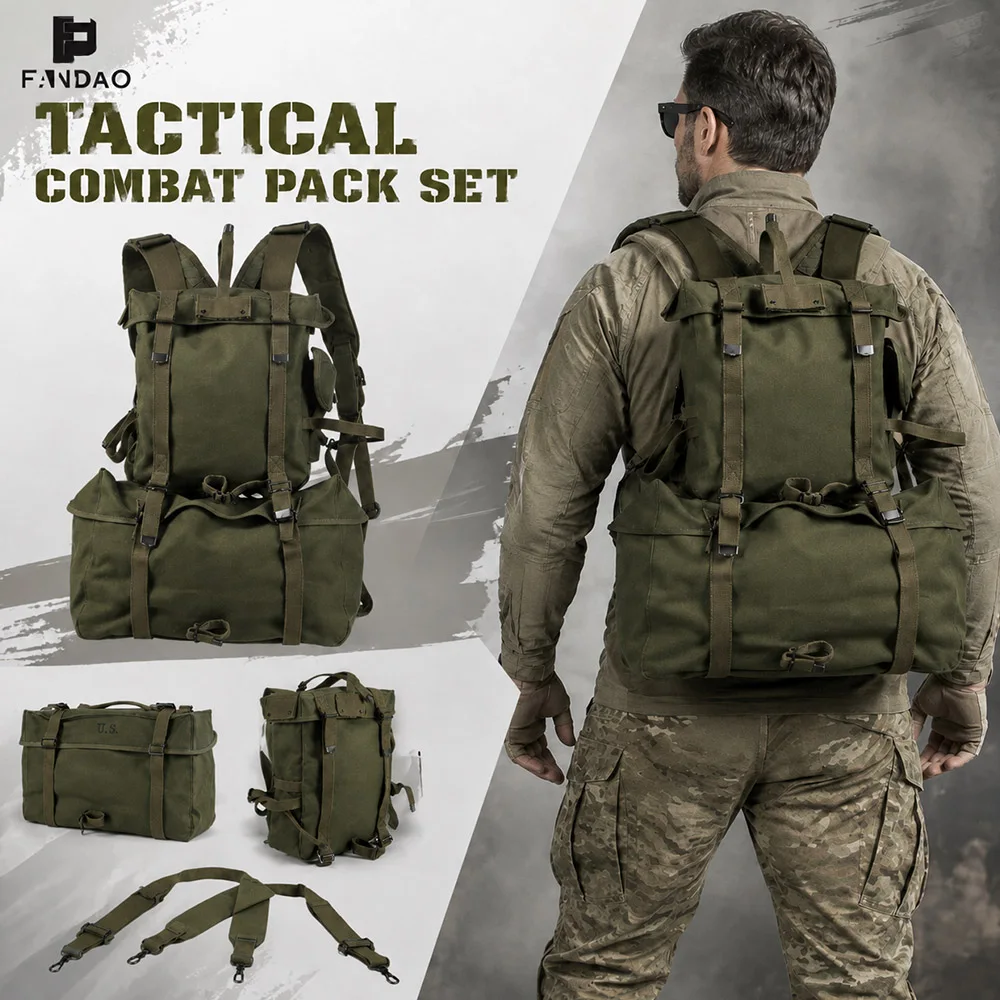 Mochila militar M1945 de lona para senderismo y camping
