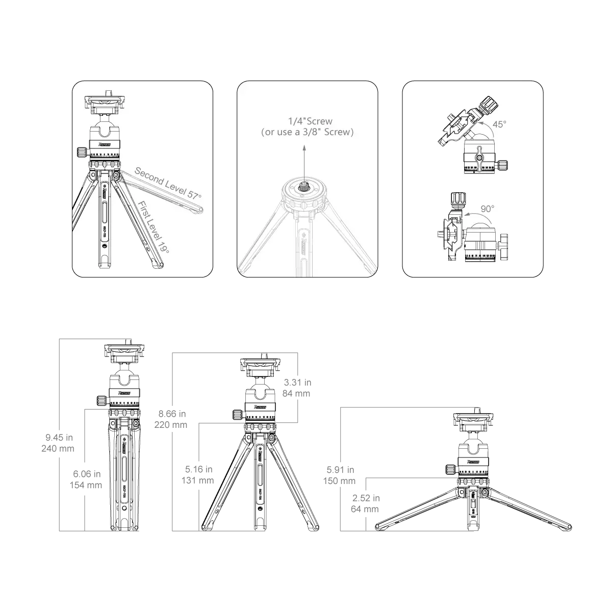 Mini trípode Vector Optics en sobremesa
