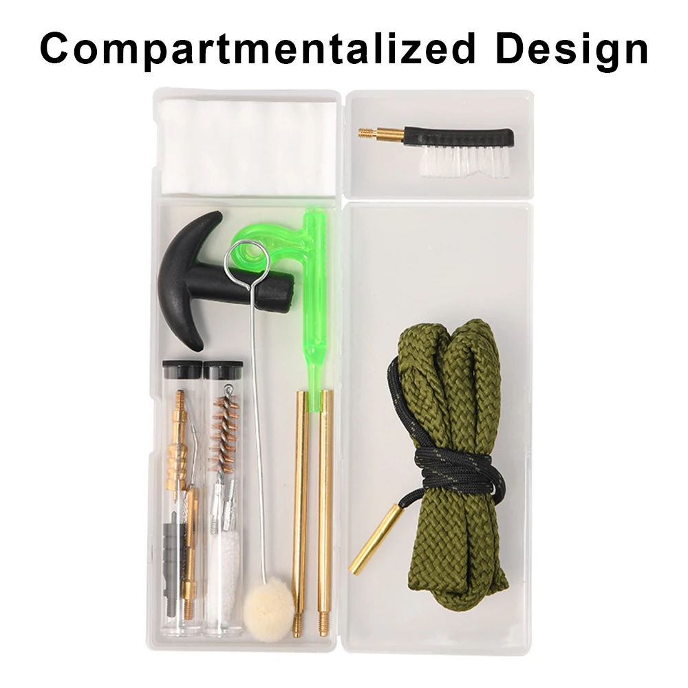 Accesorios para pistola de caza organizados en estuche