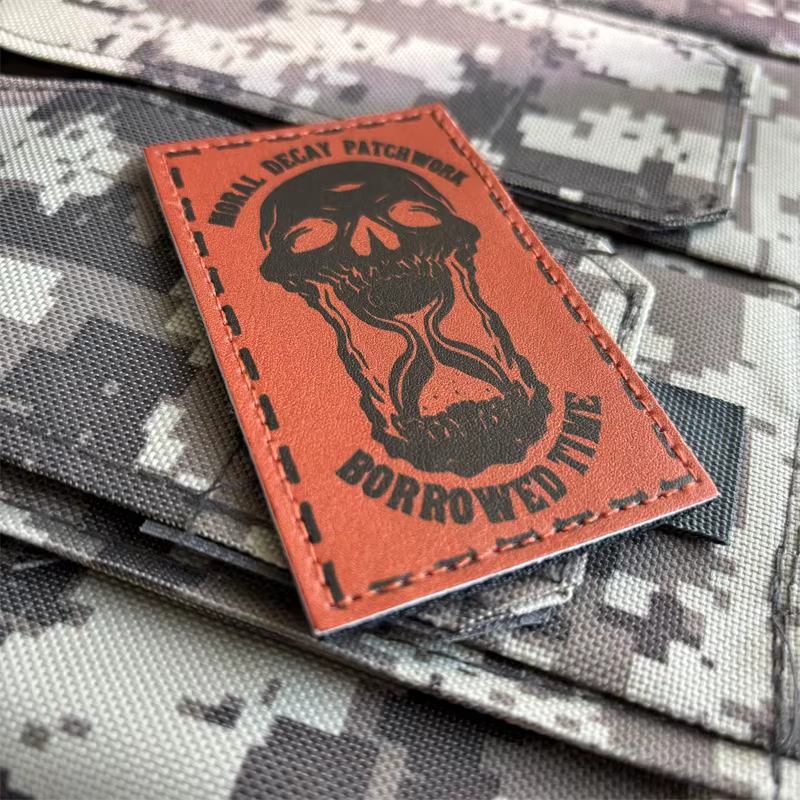 Parche táctico PU calavera esqueleto reloj de arena – Insignia moral - imagen 5