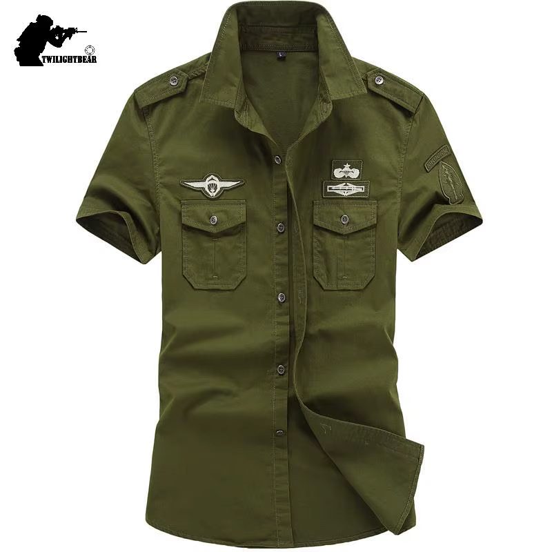 Camisa militar algodón puro – Manga corta verano gran tamaño - imagen 4