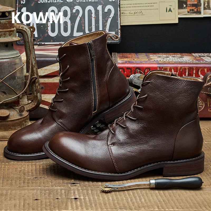 KOWM Botas tácticas impermeables piel de vaca tobillo para hombre - imagen 2