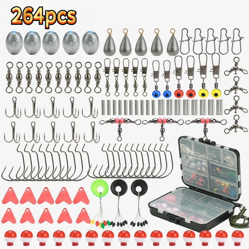 Kit de pesca con anzuelos y plomos, caja para lubina o lucioperca