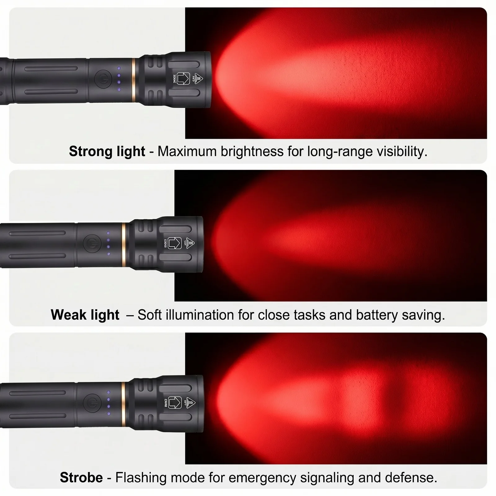 Linterna LED roja Alonefire Zoom USB recargable de aluminio - imagen 5