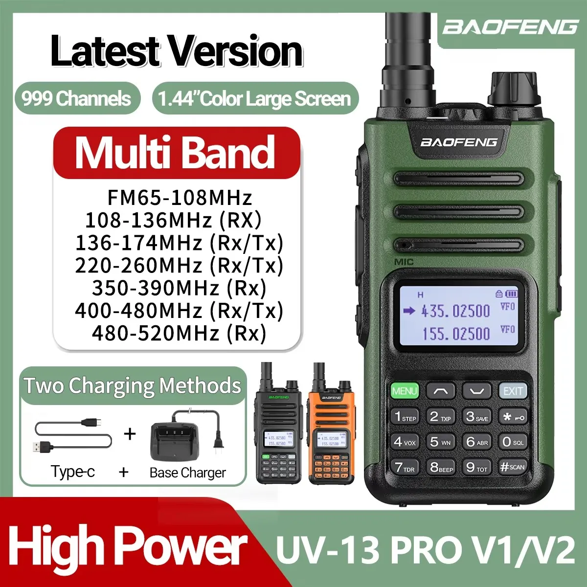 BaoFeng walkie-talkie multi-banda radioaficionado tipo C alto alcance