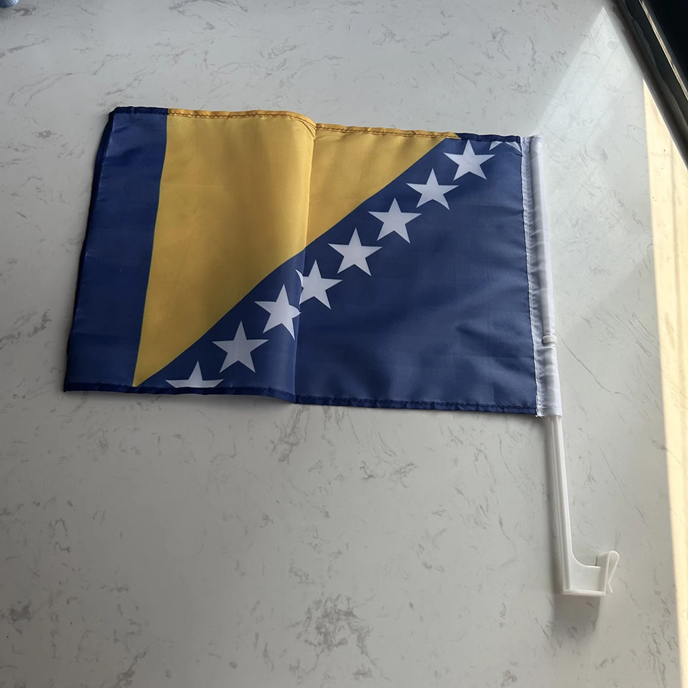 Bandera de coche Bosnia y Herzegovina para ventana con asta plástica - imagen 2