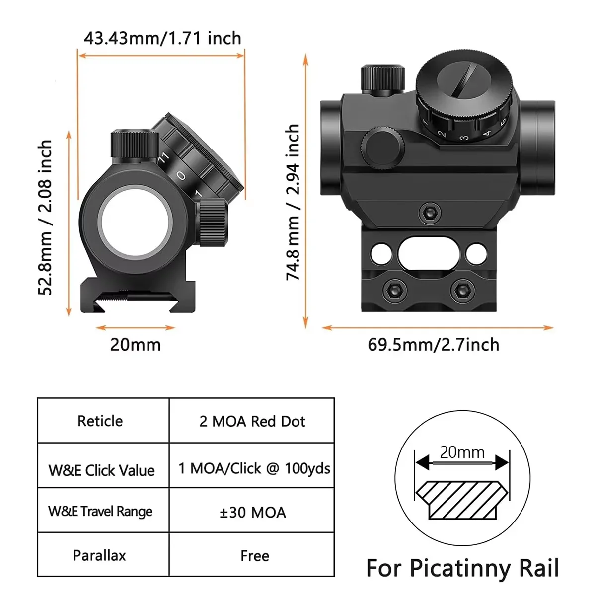 Mira táctica reflex roja en Picatinny/Weaver para airsoft y caza - imagen 3