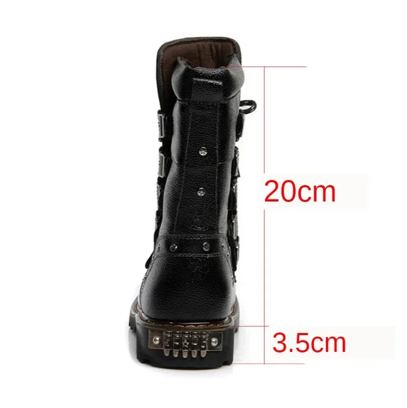 Botas invierno motociclista hombre – Cuero negro media pantorrilla tácticas - imagen 5