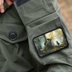 Parche táctico velcro estampado bosque pinos estilo óleo – moral