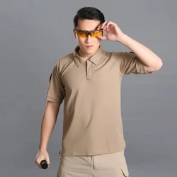 Camiseta táctica manga corta camuflaje cuello solapa aire libre hombre