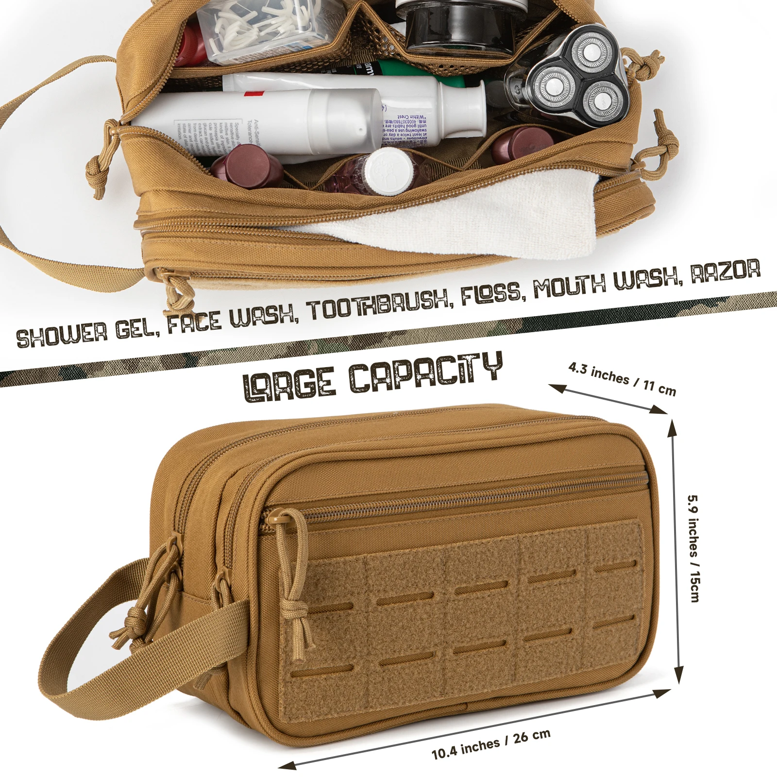 Neceser táctico MOLLE colgante – Kit de aseo unisex para viaje