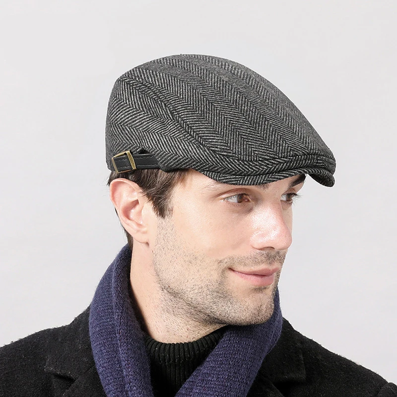 Gorra estilo Newsboy en sargaespiga para invierno - imagen 2