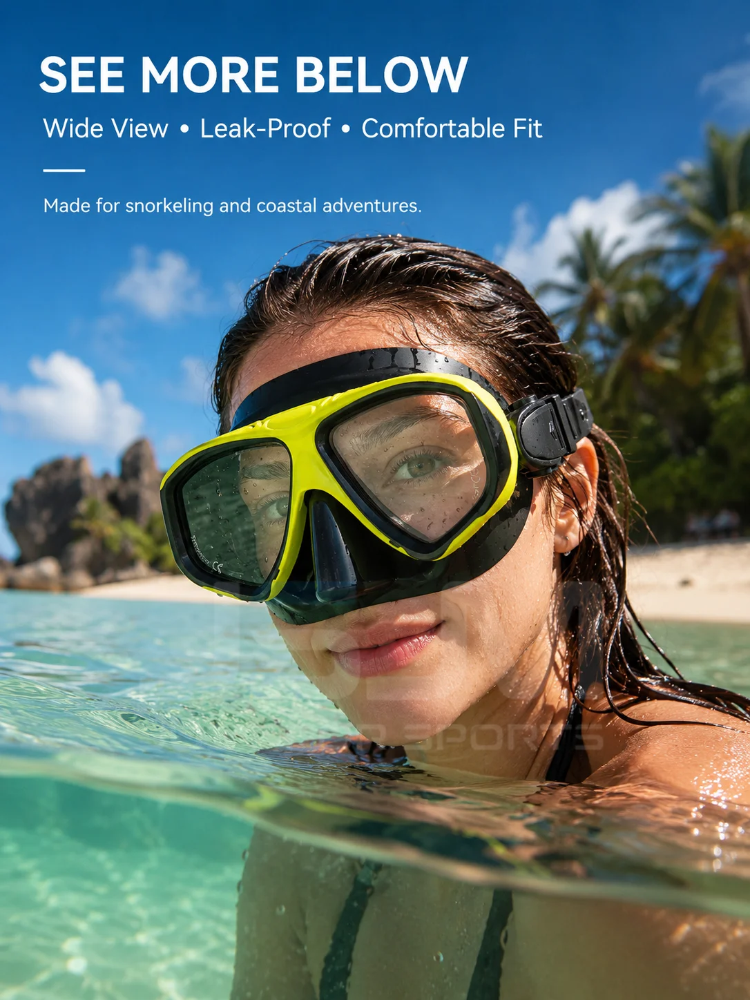 JSJM Máscara de buceo silicona con cristal templado y vista panorámica - imagen 3