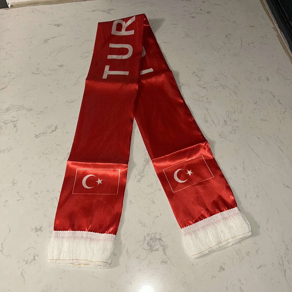 Bufanda de Turquía satén estampada doble cara con borlas para fútbol - imagen 3