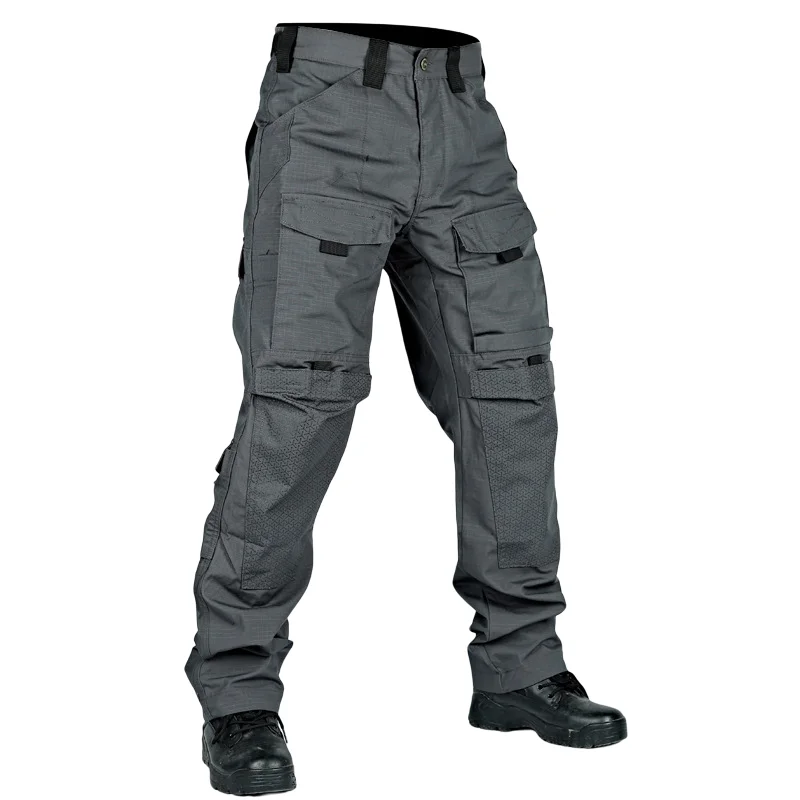 Close-up of side cargo pockets with flap closure