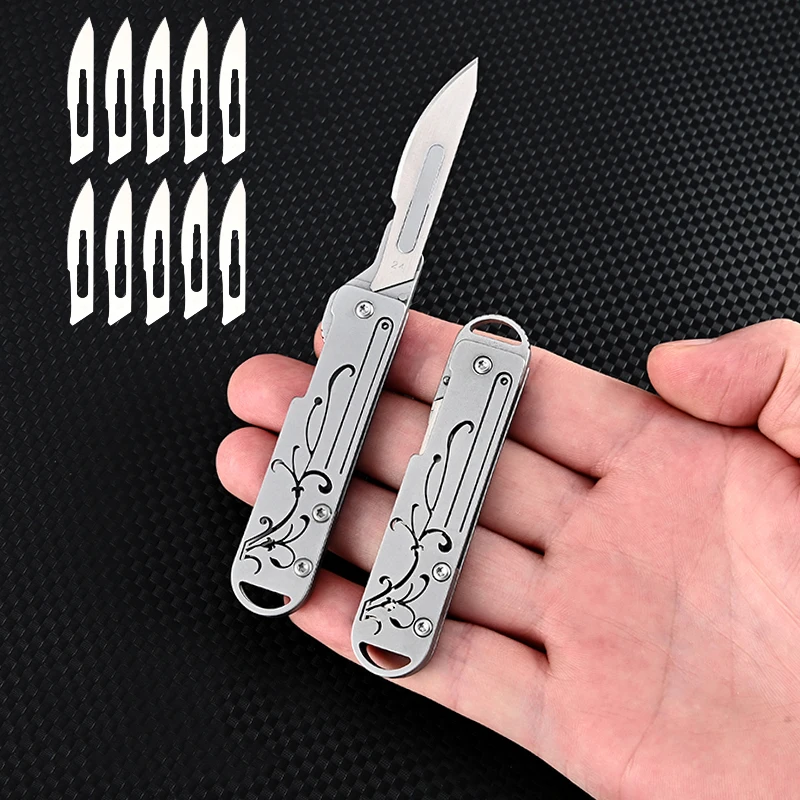 Mini cuchillo cortador papel orquídeas Chinoiserie llavero portátil - imagen 3