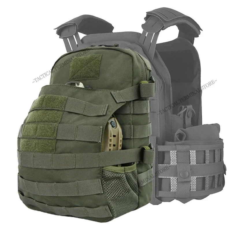 Chaleco táctico portaplacas MOLLE Airsoft con bolsa casco hidratación - imagen 3