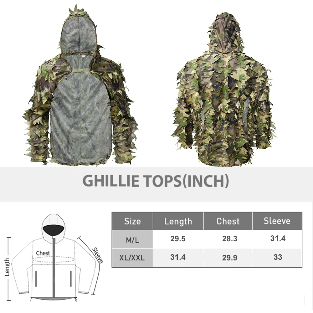 Traje Ghillie Táctico Transpirable con Capucha y Camuflaje de Hojas - imagen 2