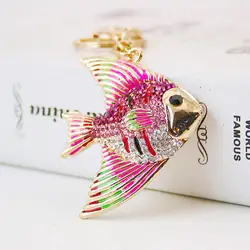 Llavero pez tropical metal dorado con cristales brillantes