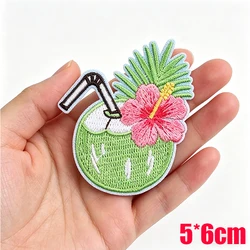 Parches termoadhesivos bordados estilo tropical coco, concha y flores