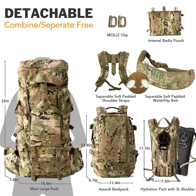 Mochila táctica impermeable con compartimento radio e hidratación - imagen 2