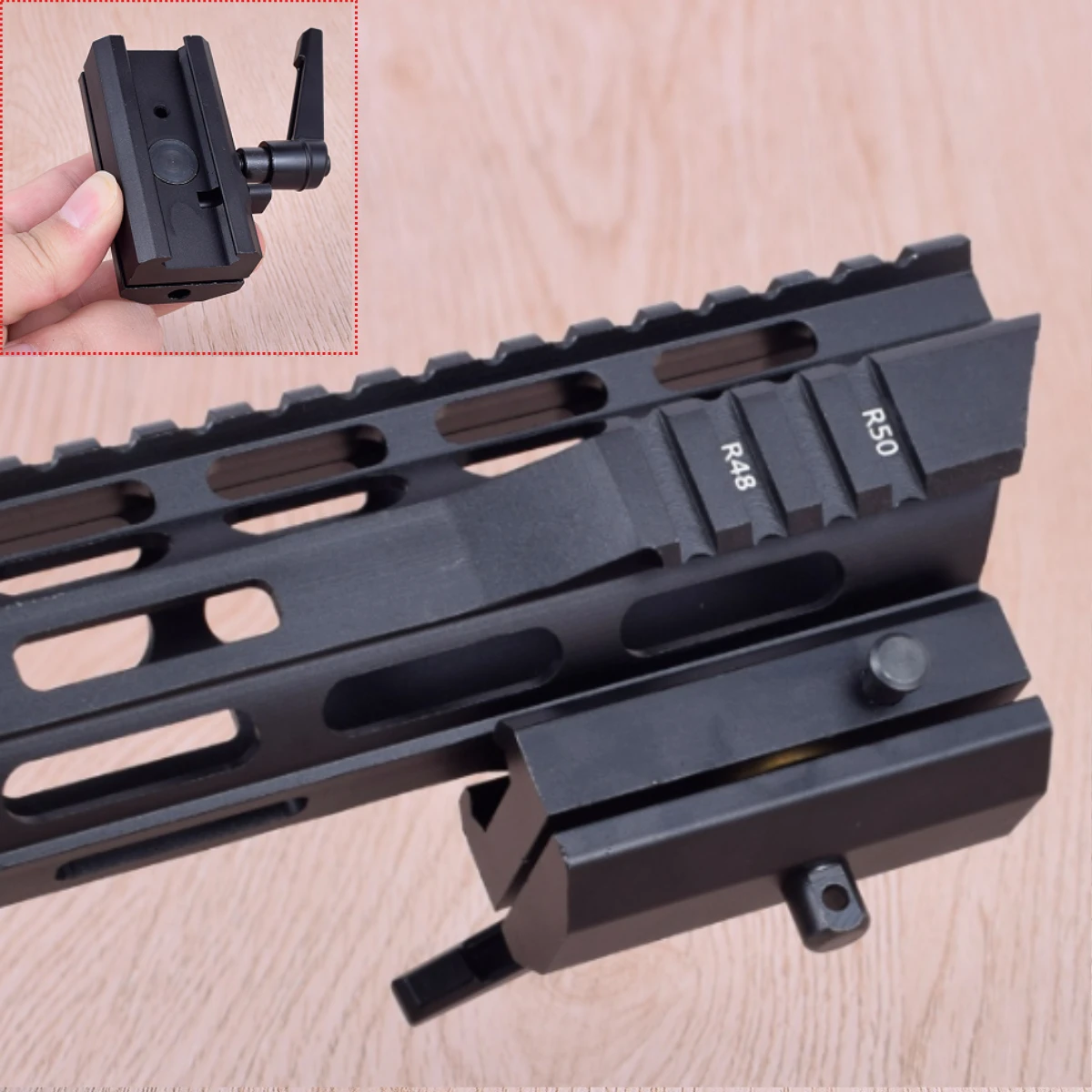Adaptador Harris para bípode Picatinny de 20 mm con bloqueo de giro