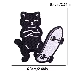 Parche bordado termoadhesivo gato negro con cuchillo gótico punk