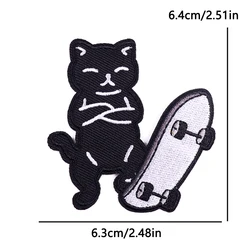 Parche bordado termoadhesivo gato negro con cuchillo gótico punk