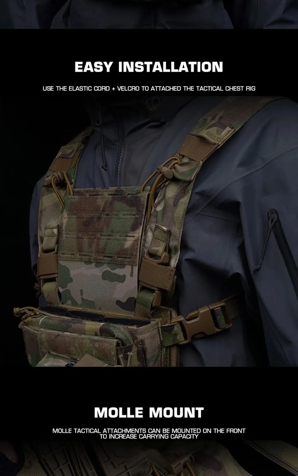 Panel táctico MOLLE con porta cargadores para chaleco - imagen 4