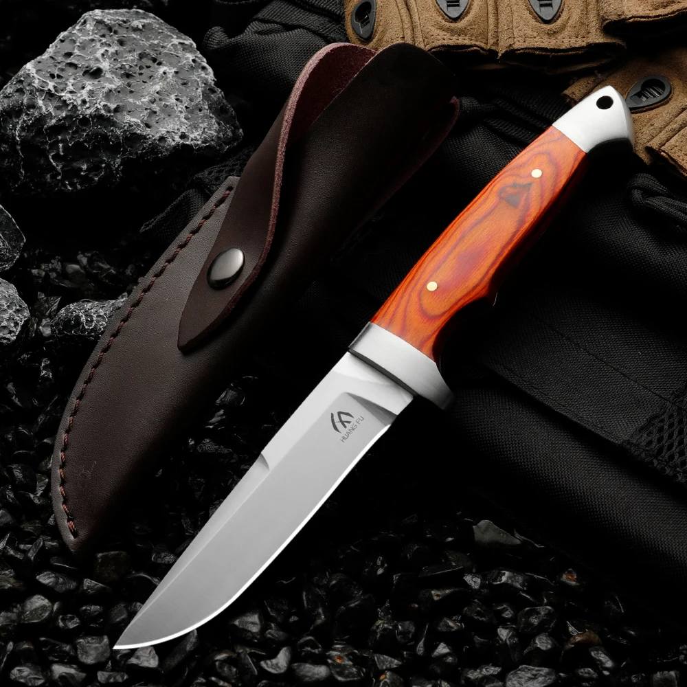 Cuchillo fijo táctico de hoja pequeña con mango de madera y funda - imagen 5